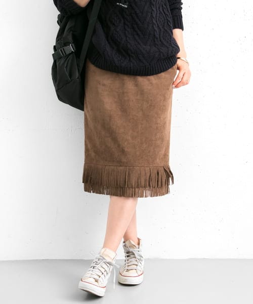 フェイクスエードフリンジスカート∴