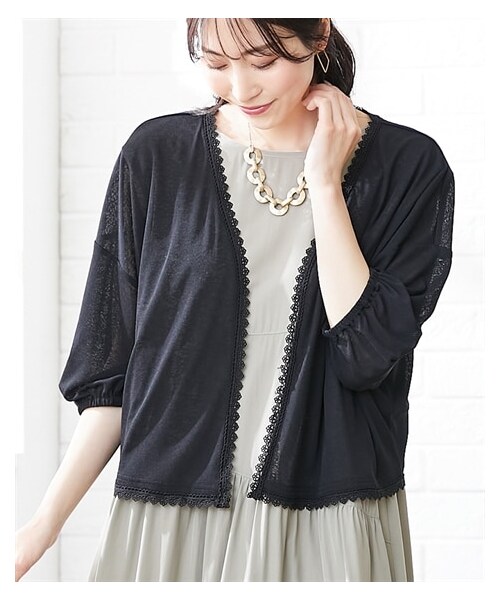 nissen（ニッセン）の「大きいサイズ　ゆったりシアーカーディガン（OtonaSMILE）（カーディガン/ボレロ・レディース・黒/ライトグレー/ネイビー・LL/3L/4L/5L/6L/L/8L/10L）」の14枚目の写真