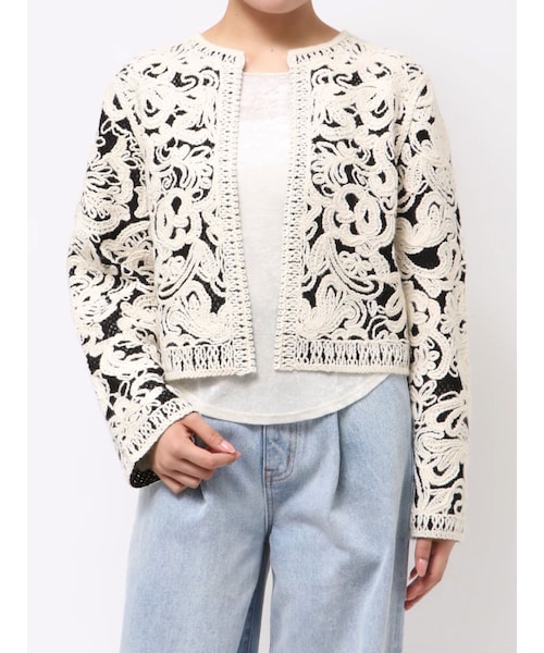 ラグナムーン　コードエンブロイダリーニットカーデ セール】【WEB限定カラーあり】コードエンブロイダリーニットカーデ