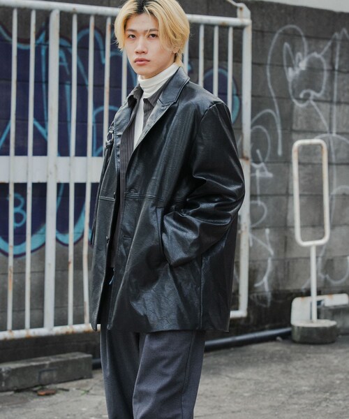 SENSE OF PLACE by URBAN RESEARCH（センスオブプレイスバイアーバンリサーチ）の「フェイクレザーミドルジャケット（テーラードジャケット・メンズ・BLACK/BROWN・M/L）」の9枚目の写真