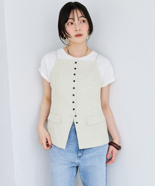 VIS(ビス)の「サマーツィードボタンアップキャミトップス/セットアップ対応(キャミソール・レディース・チャコール/オフホワイト/ベージュ系・F)」の6枚目の写真