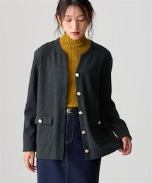 nissen | 洗濯機で洗えるやわらか綿混ウール見えカットソーキーネックやわらかジャケット＜大きいサイズ有＞(ジャケット/アウター)