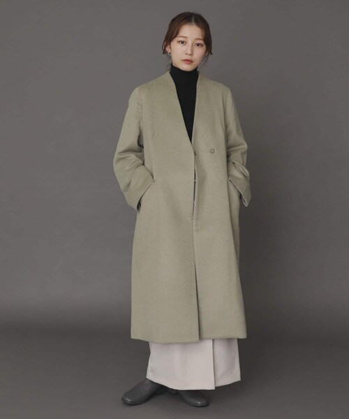 SENSE OF PLACE by URBAN RESEARCH（センスオブプレイスバイアーバンリサーチ）の「ウールビーバーノーカラーコート（ノーカラージャケット・レディース・L.KHAKI/L.GRAY/PURPLE/MOCHA/BLACK・FREE）」の4枚目の写真