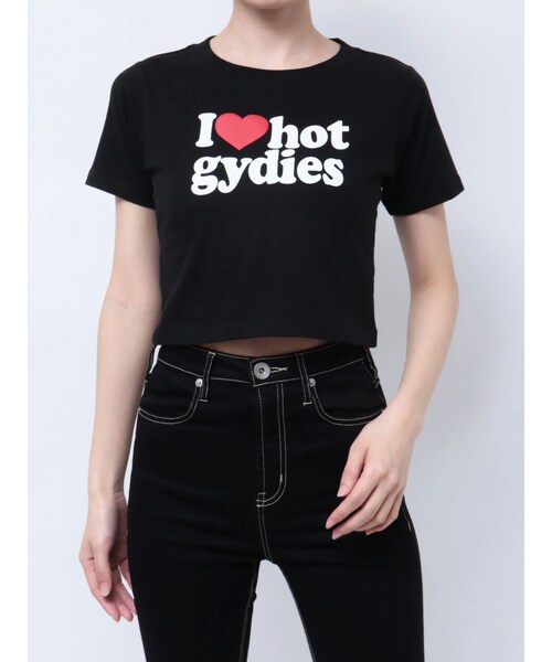 GYDA（ジェイダ）の「hot gydiesショートTシャツ（Tシャツ/カットソー・レディース・オフホワイト/ブラック・F）」の2枚目の写真