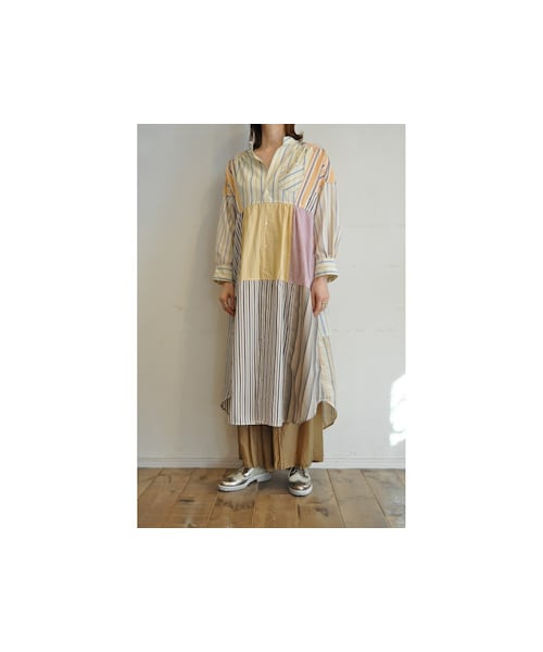 RehersalL(リハーズオール)の「ストライプシャツパッチワンピース(シャツワンピース・レディース・ブルー/イエロー・one)」の2枚目の写真
