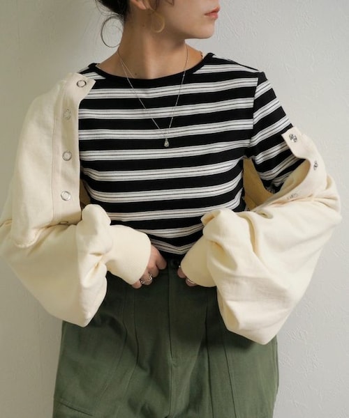 Crisp（クリスプ）の「クロップドカットオフスウェット[c1R3047]（スウェット・レディース・アイボリー/ピンク/イエロー・FREE）」の2枚目の写真