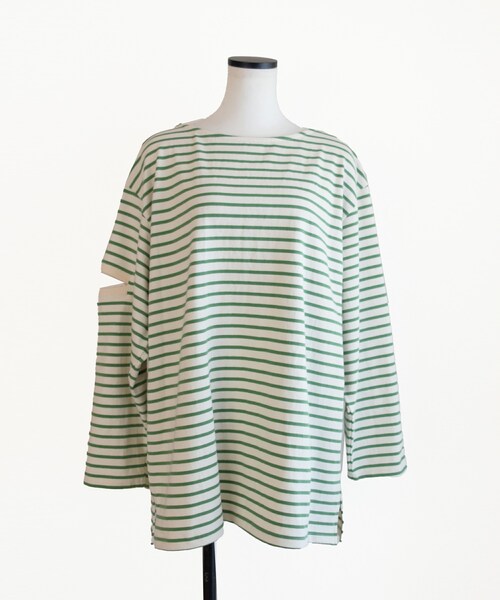 Marient(マリエント)の「ボーダースリットロンTEE(Tシャツ/カットソー・レディース・ブルー/オレンジ/グリーン/ブラック・FREE)」の3枚目の写真