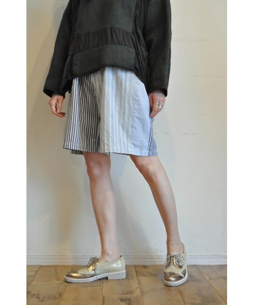 RehersalL（リハーズオール）の「ストライプシャツパッチショートパンツ（その他パンツ・レディース・グレー/ブルー・S.M.L）」の2枚目の写真