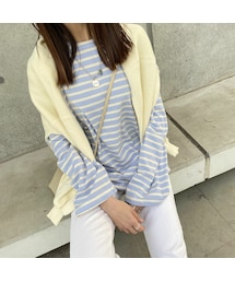 copine | カラーボーダーロングスリーブTシャツ(パープル)(Tシャツ/カットソー)