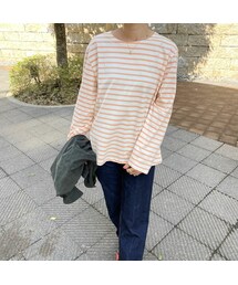 copine | カラーボーダーロングスリーブTシャツ(パープル)(Tシャツ/カットソー)