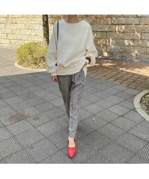 copine | ウエストゴムチェック柄テーパードパンツ(グレー)(その他パンツ)