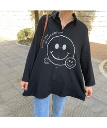 copine | 刺繍ニコちゃんオーバーサイズシャツ(ホワイト)(シャツ/ブラウス)