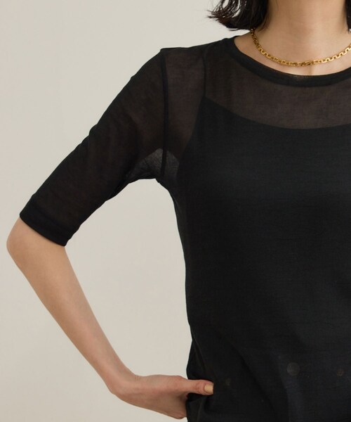 ROPE'(ロペ)の「シアーフライス5分袖プルオーバー(Tシャツ/カットソー・レディース・ブラック/ホワイト・F)」の13枚目の写真