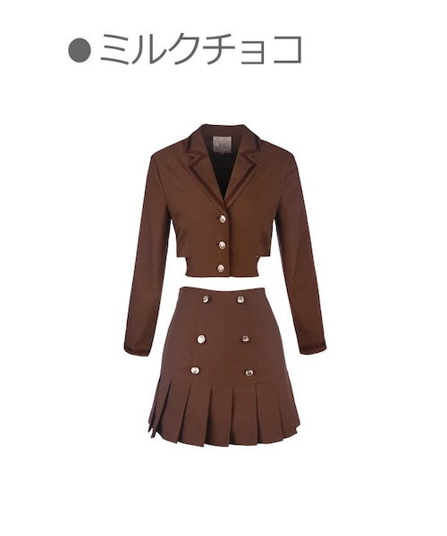 Bobon21(ボボンニジュウイチ)の「バックリボン制服LOOKセットアップ-全2色-(セットアップ・レディース・ブラウン/ピンク・S/M/L)」の1枚目の写真