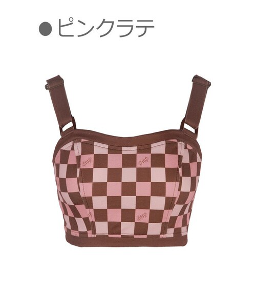 Bobon21(ボボンニジュウイチ)の「クロップド丈ブロックチェック柄ビスチェ-全1色-(ベスト・レディース・ブラウン・S/M/L)」の1枚目の写真