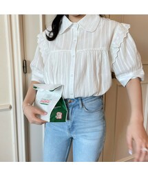 OLUPIC | 【SHOPLIST限定】ストライプレースパフスリーブブラウス(シャツ/ブラウス)