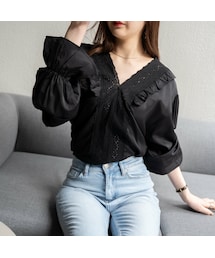 OLUPIC | 【SHOPLIST限定】ボリュームスリーブレース切り替えフリルブラウス(シャツ/ブラウス)