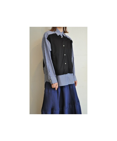 blanc basque（ブランバスク）の「レイヤードストライプシャツ（シャツ/ブラウス・レディース・グレー/ブラック・one）」の2枚目の写真