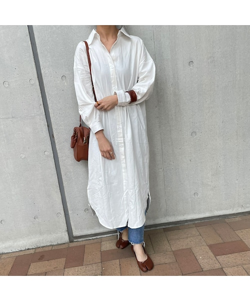 copine(コピン)の「コットンロングシャツワンピース(シャツワンピース・レディース・ホワイト・F)」の1枚目の写真