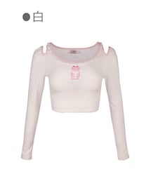 Bobon21 | Study Bear肩開きチビ丈Tシャツ-全２色-(Tシャツ/カットソー)
