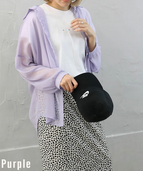 Sheson（シーズン）の「シャイニーシアーシャツ（シャツ/ブラウス・レディース・オレンジ/グレー/パープル/ブルー/ベージュ・F）」の5枚目の写真