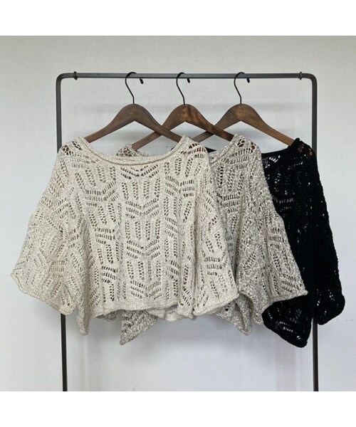 copine(コピン)の「透かし編み七分丈綿ニット(3color)(ニット/セーター・レディース・ベージュ/ブラック/アイボリー・ワンサイズ)」の2枚目の写真