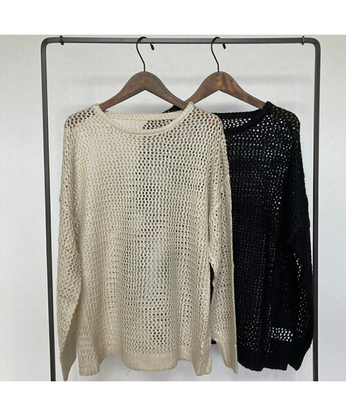 copine（コピン）の「メッシュ編み長袖トップス(2color)（ニット/セーター・レディース・ライトベージュ/ブラック・ワンサイズ）」の2枚目の写真