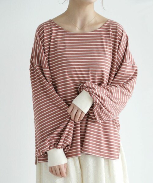 Crisp（クリスプ）の「ボリュームスリーブボーダーTシャツ[c1R3055]（Tシャツ/カットソー・レディース・ブルー/ブラウン/ピンク・FREE）」の3枚目の写真