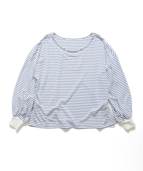 Crisp（クリスプ）の「ボリュームスリーブボーダーTシャツ[c1R3055]（Tシャツ/カットソー・レディース・ブルー/ブラウン/ピンク・FREE）」の5枚目の写真