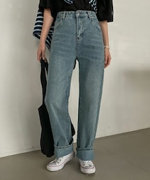 ハイウエストマキシデニムパンツ