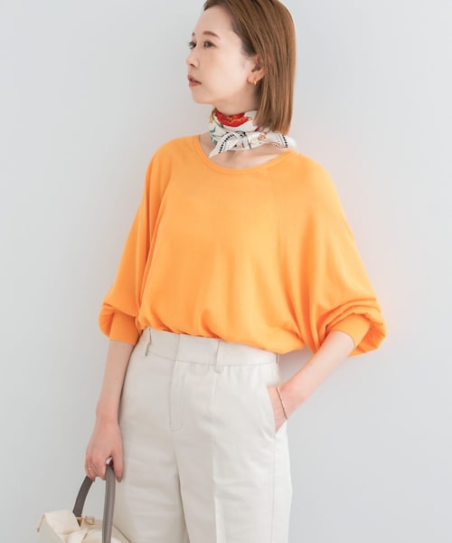 URBAN RESEARCH ROSSO（アーバンリサーチロッソ）の「ウォッシャブルシルク混ドルマンニット（ニット/セーター・レディース・ORANGE/OFF WHITE/L.MINT・FREE）」の3枚目の写真