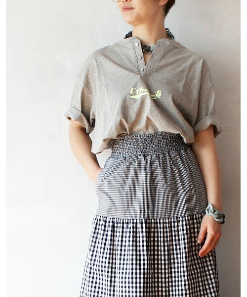 L'Ancre（アンカー）の「L'Ancre (アンカー）オールドマリンロゴヘンリーTシャツ（Tシャツ/カットソー・レディース・グリーン/グレー・Free）」の2枚目の写真