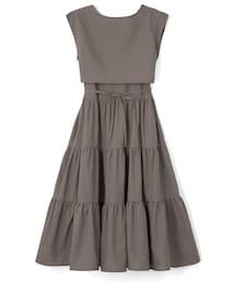 GRL | リボンベルト付きティアードワンピースXフレンチスリーブブラウスセット(ワンピース)