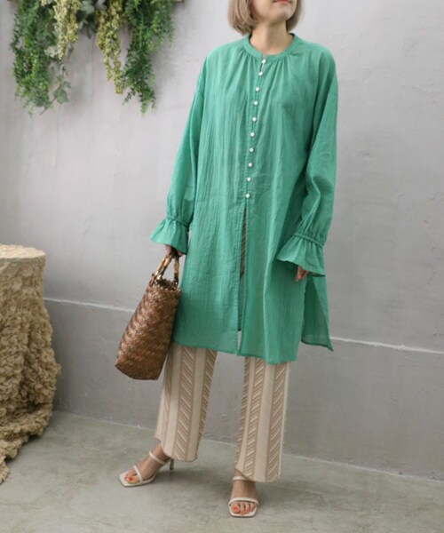 Sheson（シーズン）の「フレアスリーブ楊柳ガウンチュニック（チュニック・レディース・ホワイト/グリーン/ブラック・F）」の3枚目の写真