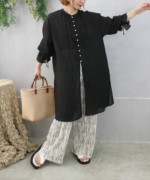 Sheson（シーズン）の「フレアスリーブ楊柳ガウンチュニック（チュニック・レディース・ホワイト/グリーン/ブラック・F）」の2枚目の写真