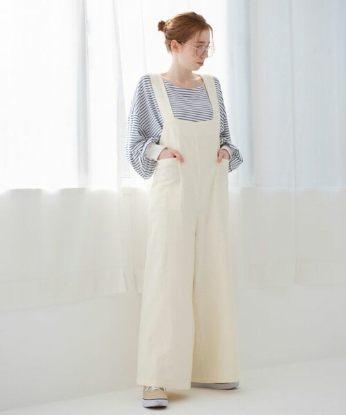 Crisp（クリスプ）の「ナチュラルワイドサロペット[c2R3042]（サロペット/オーバーオール・レディース・ブラック/ホワイト・FREE）」の2枚目の写真