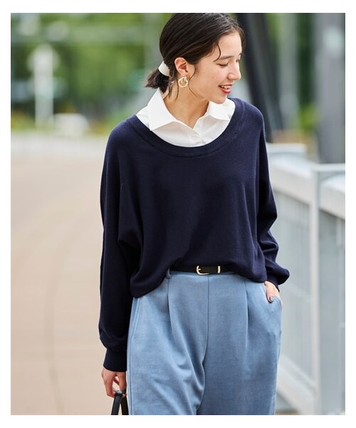 nissen（ニッセン）の「優しい肌触りのシャツ衿レイヤード風ドルマンニット（ニット/セーター・レディース・チャコールグレー/ネイビー/くすみグリーン・L/LL/3L/4L/5L/6L/8L/10L）」の17枚目の写真