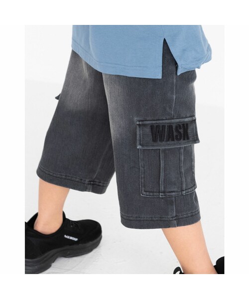 WASK(ワスク)の「5.5分丈 ロゴ刺繍 デニム ニット パンツ (100~160cm)(デニムパンツ・キッズ・グレー/ブルー・110)」の1枚目の写真