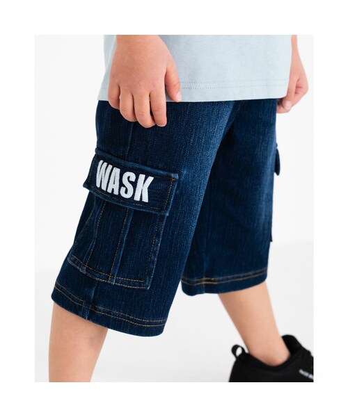 WASK(ワスク)の「5.5分丈 ロゴ刺繍 デニム ニット パンツ (100~160cm)(デニムパンツ・キッズ・グレー/ブルー・110)」の2枚目の写真