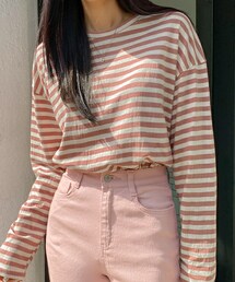 シンプルコットンボーダー柄Tシャツ
