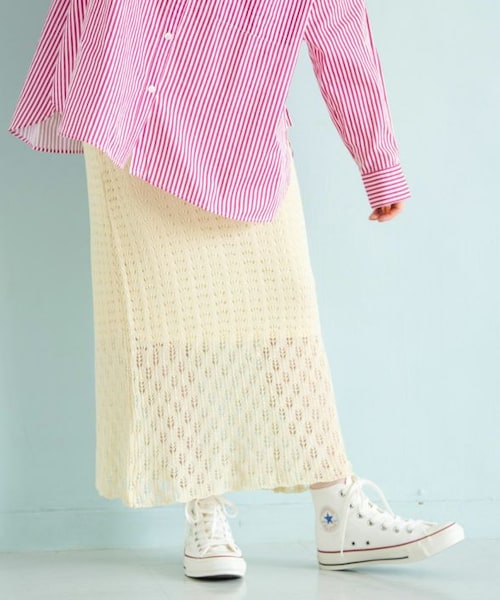 Crisp（クリスプ）の「レーシーニットスカート[c2k3001]（スカート・レディース・ベージュ/アイボリー/レッド・FREE）」の2枚目の写真