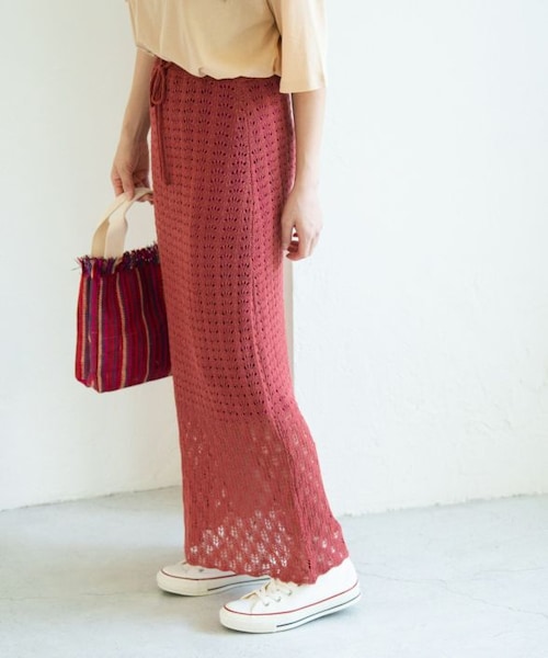 Crisp（クリスプ）の「レーシーニットスカート[c2k3001]（スカート・レディース・ベージュ/アイボリー/レッド・FREE）」の3枚目の写真