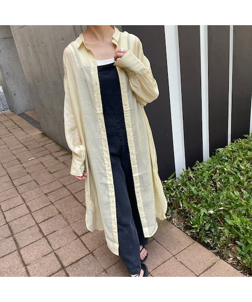 copine(コピン)の「ボリュームスリーブシアーロングシャツ(2color)(シャツ/ブラウス・レディース・イエロー/ホワイト・ワンサイズ)」の1枚目の写真