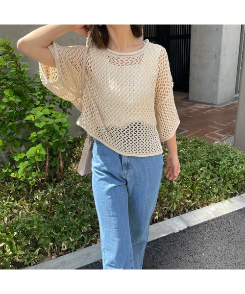copine(コピン)の「メッシュ編みサマーニット(ベージュ)(ニット/セーター・レディース・ベージュ・ワンサイズ)」の1枚目の写真