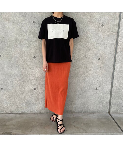 copine(コピン)の「セルフカット可能!カラープリーツスカート(3color)(スカート・レディース・オレンジ/ピスタチオ/ブラック・M)」の1枚目の写真