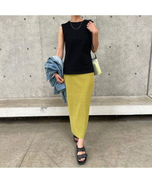 copine(コピン)の「セルフカット可能!カラープリーツスカート(3color)(スカート・レディース・オレンジ/ピスタチオ/ブラック・M)」の3枚目の写真