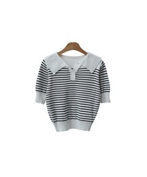 ENVYLOOK | セーラーカラー半袖ボーダーニット(ニット/セーター)