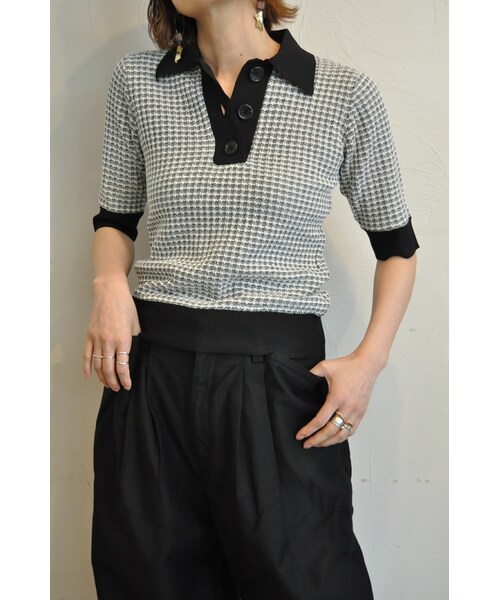 Thomas magpie（トーマスマグパイ）の「ショートスリーブミックスニット（ニット/セーター・レディース・ピンク/イエロー/ブラック・one）」の2枚目の写真