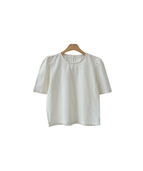 ENVYLOOK（エンビールック）の「パフ半袖シンプルコットンブラウス（シャツ/ブラウス・レディース・그린/블루/화이트/블랙・FREE(44-66)）」の2枚目の写真