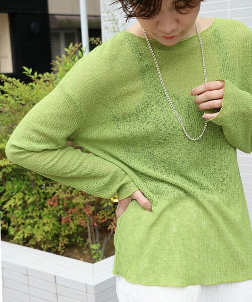 Sheson（シーズン）の「リネンブレンドシアーニット（ニット/セーター・レディース・ホワイト/ブルー/グリーン・F）」の2枚目の写真